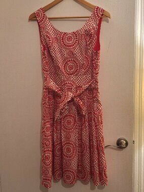 Red and White Print Dress with Tie from Dangerfield Size 8
